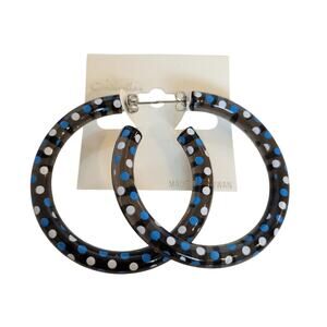 Black Blue Hoop Earrings 2" Retro Bold Funky Y2K Festival Pierced 80's Polka Dot